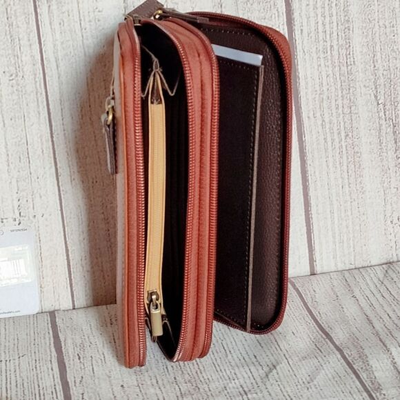 Mundi Classic Double Zip Around Wallet Clutch in Brown, New! - Picture 3 of 10